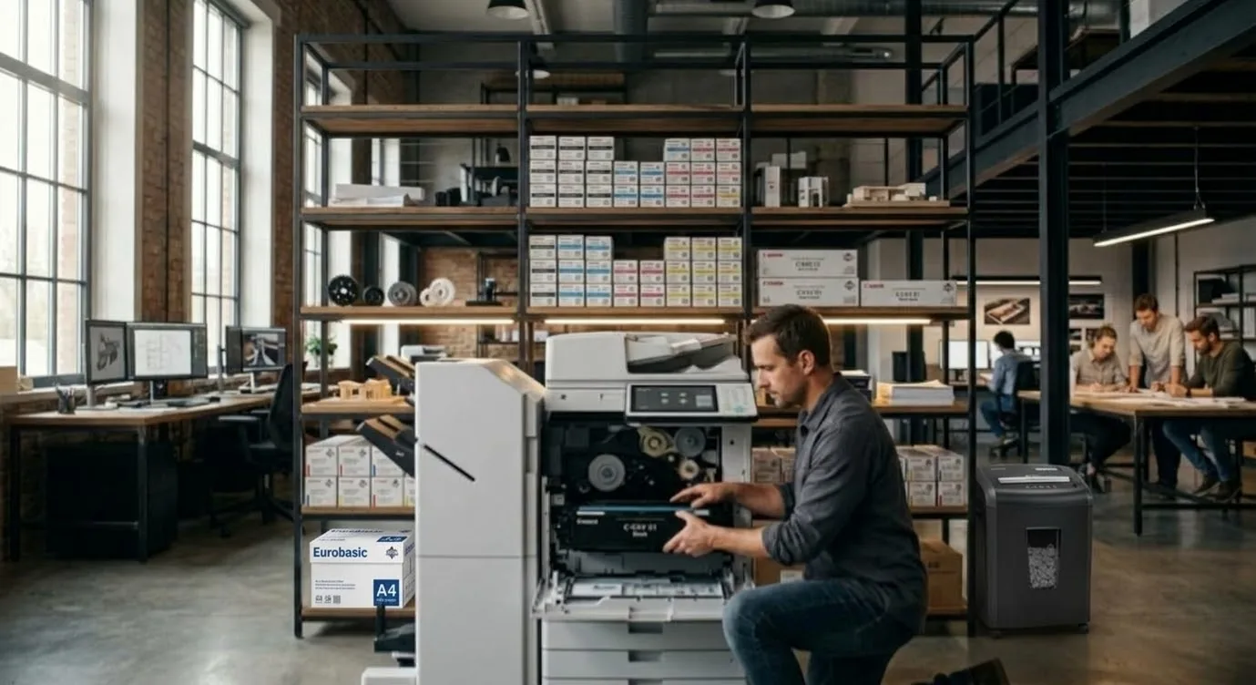 Technik vymieňa toner v multifunkčnom zariadení